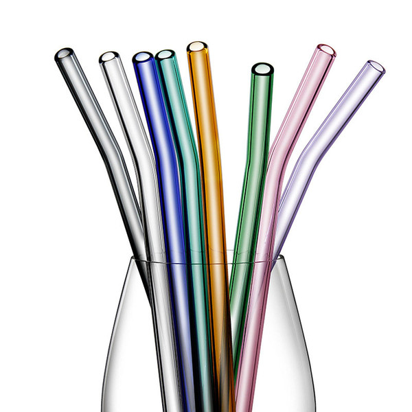 Glass Drinking Straws Reusable Eco Borosilicate Clear Colored Bent Straight Straw 18cm*8mm Milk Cocktail Drinking Straws