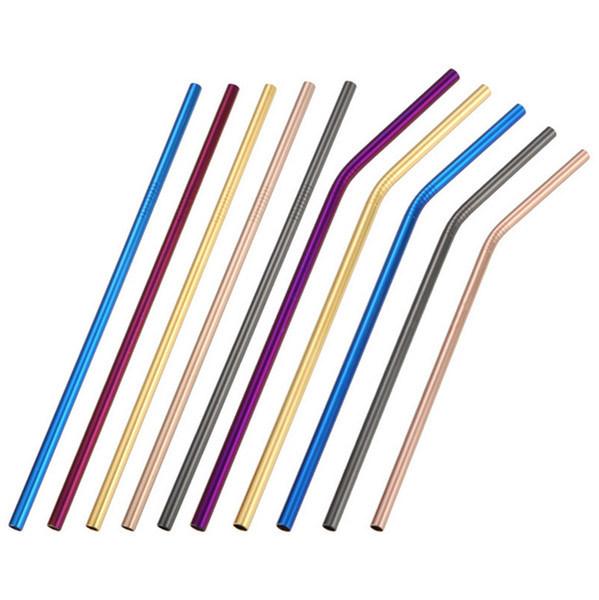 Colorful Stainless Steel Straight Curved Drinking Straw For Mugs 6*215mm rainbow bend Straws Bar Bent Coffee Drinking Straws Sucker