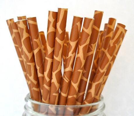 1000pcs Leopard/Giraffe Print Jungle Zoo Paper Straws Kids Birthday Party Wedding Christmas Decoration Drinking Paper Straws free shipping