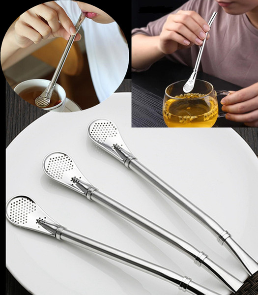 Stainless Steel Drinking Straws Tea Strainer Cocktail Shaker Passion Fruit Filtered Straw Coffee Spoons Bar Tools