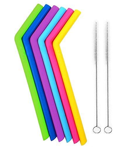 Silicone Straws -Hot ! Colored Food Grade Silicone Straw for 20oz 30oz cup Silica Gel Drinking Straw with brush(Mixed color delivery)