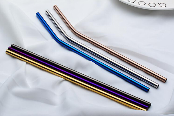 304 Colorful Stainless Steel Straws Reusable Straight and Bent Drinking Straws Eco Friendly Bar Drinking Tools Colored Metal Pipette