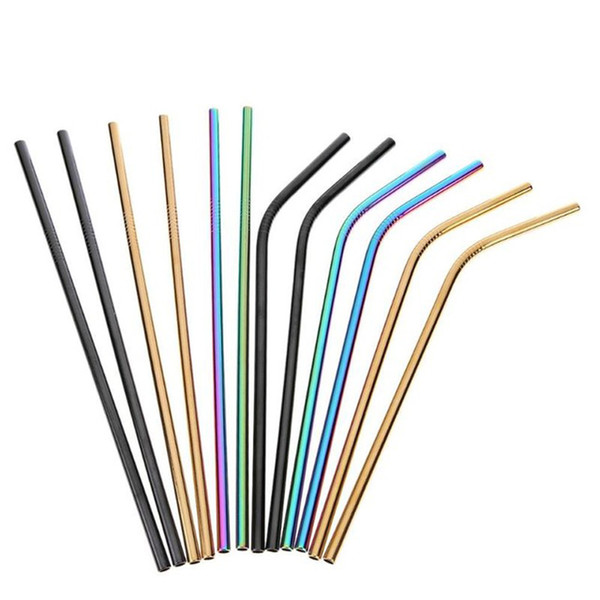 6 Color 215MM length Durable Stainless Steel Straight and bend Drinking Straw Straws kitchen 20oz cup Drinks drinking straw B