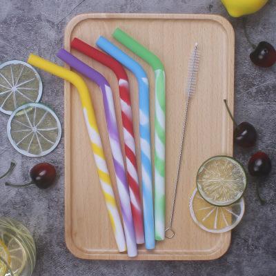 Reusable Silicone Straws for Drinking ECO Stripes Spiral Straws for Cola Coffee Juice Mutiple Colors Food Grade Suckers Hot Sale