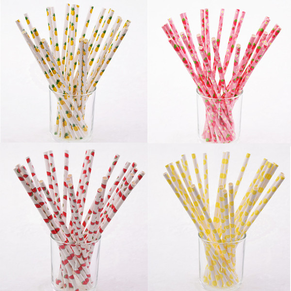 Wholesale-25pcs/lot Fruit Strawberry Pineapple Paper Drinking Straws Drinking Tubes Party Supplies Creative Drinking Straws