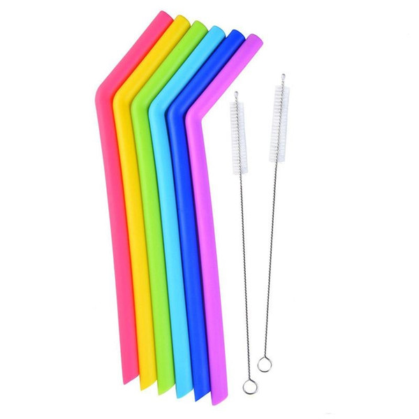 Silicone drinking straws for cups food grade 25cm silicone straight bent straws sets 6 straws with 2 brushes drinking starws D0105