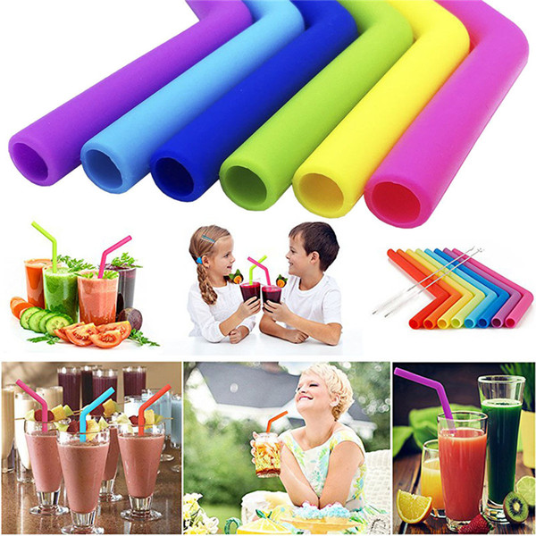 silicone drinking straws for cups food grade 250mm portable silicone straight bent straws sets 8 straws with 4 brushes drinking straw mk780