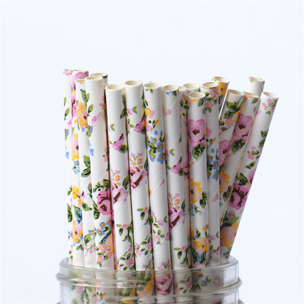 25pcs romantic Paper Straws Biodegradable Vintage Retro Floral Drinking Paper Straws for Christmas Decoration Wedding Events