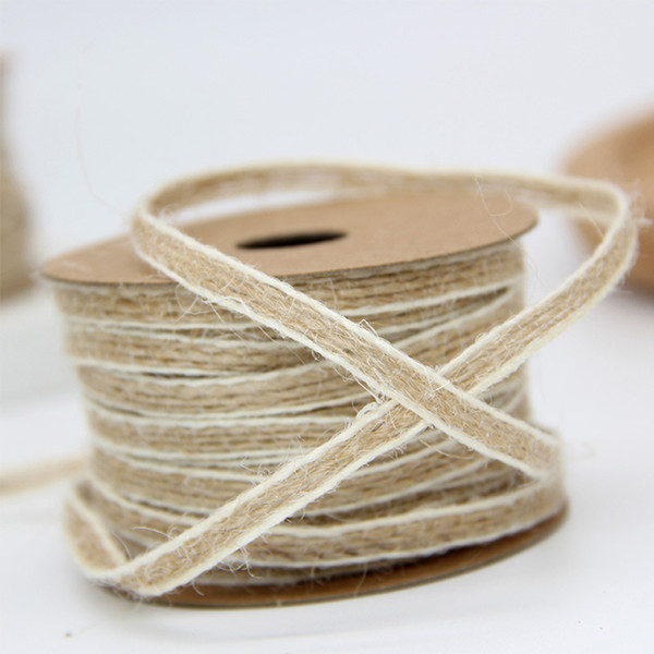 Fashion Rustic Wedding Hemp Ribbon 10M*0.5cm Natural Mariage Decoration Fish Silk Trims Tape Roll With White Line Vintage