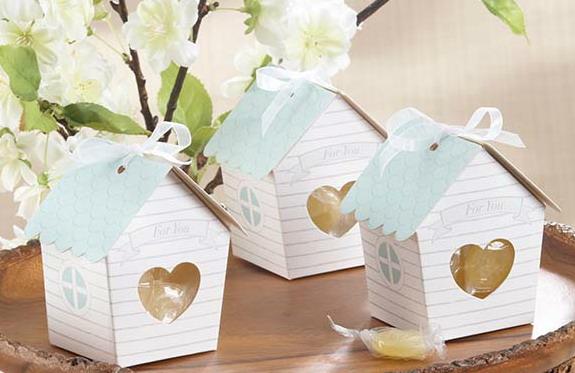 DIY Folding Cardboard Wedding Candy Box Party Favor Package with ribbon and hangtag - house shaped 120pcs/lot LWB0351