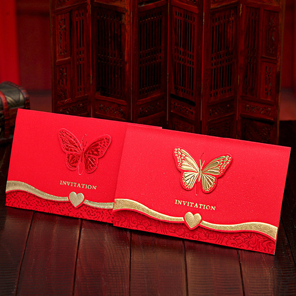 Upscale Wedding invitation Party Supplies wedding Decoration red Chinese style invitation card Bronzing butterfly home DIY decor wholesale