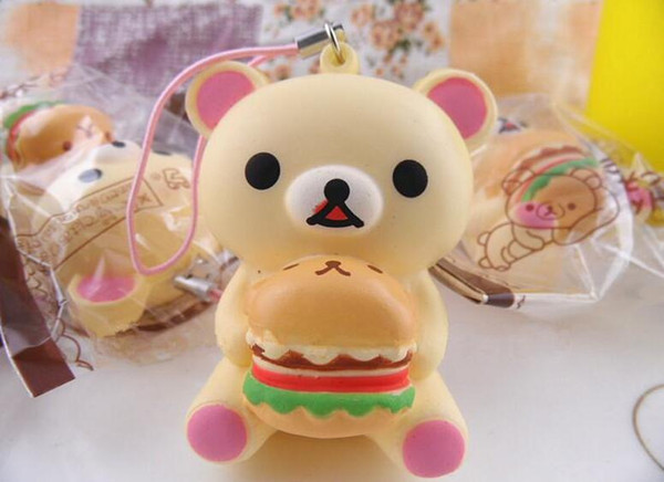 7cm Kawaii Rilakkuma Mobile Phone Chain Squishys Bag Charm Wholesale Free Shipping Rare Squishy Bread/Squishy Bun Keychain for Phone Straps