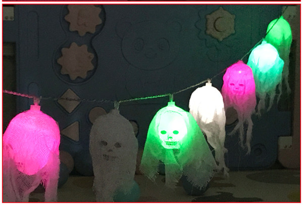 The latest 2017 high-quality safety decorative lights Hall Halloween decoration 2-meter-long LED lights light battery string string ghost sk