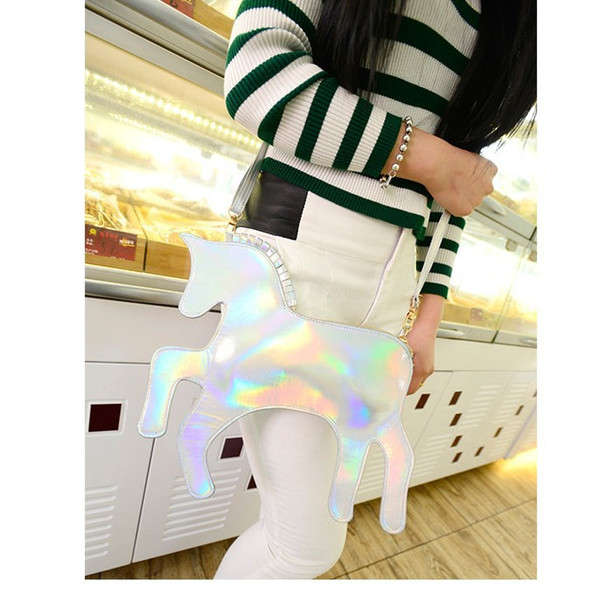 New laser mirror unicorn pony Messenger bag shoulder bag personalized tide pony bag high-quality environmental unicorn satchel