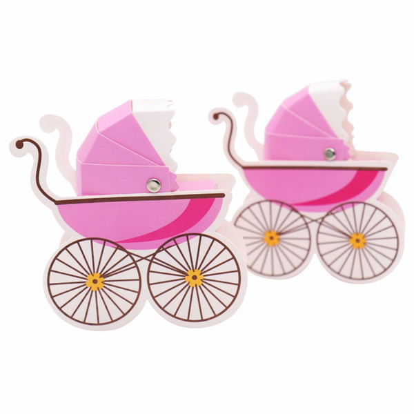 Paper Candy Box Stroller Shape Baby Shower Kids Favor Birthday Party Wedding Christening Boutique Gifts Bags Supplies 50Pcs