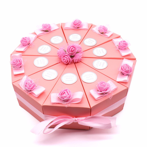 Wedding Candy Paper Box Gift Case Pink Bowknot Cake Shaped Candy Kraft Box birthday package 10pcs/lot