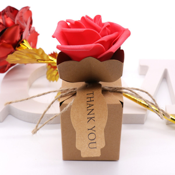 Candy Boxes Gift Bag with rose Flower Chocolate Packaging Party Wedding Decoration Favors 10pcs Romantic Kraft DIY Vintage paper