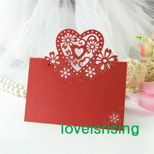 Lowest Price--50pcs Red Color Laser Cut Place Cards Wedding Name Cards For Wedding Party Table Decoration