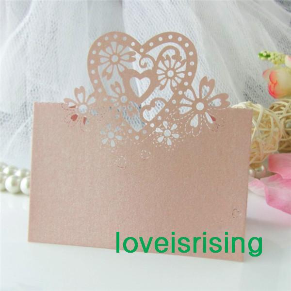 Free Shipping-50pcs pink Color Laser Cut Place Cards Wedding Name Cards Invitation Card For Wedding Party Table Decoration