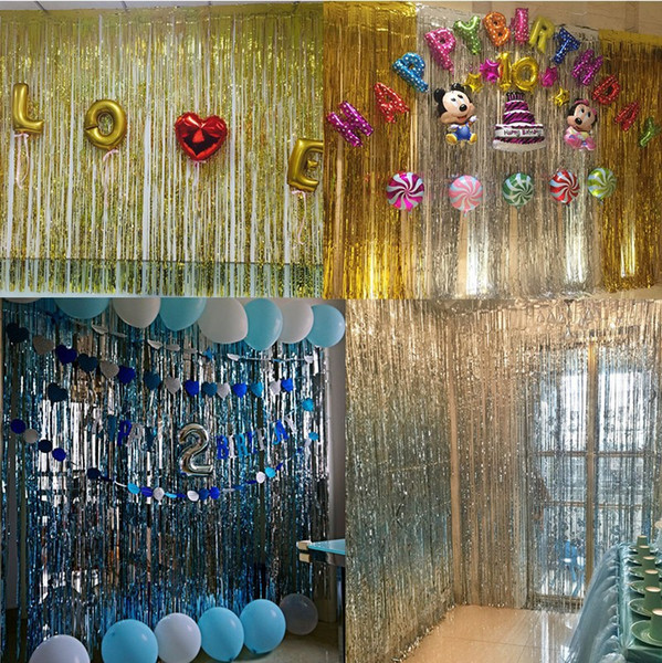 Foil Door Curtains Shimmer Fringe Wedding Birthday Xmas Parties Decoration Background Tassel Curtain