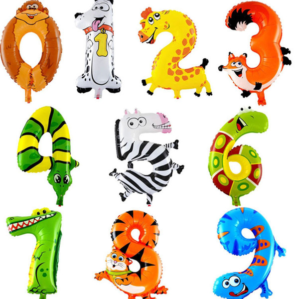 Wholesale 16inch Animal Number Foil Inflatable Balloon Wedding Happy Birthday Party Decoration Air Balloon Cute Baby Kid Toy