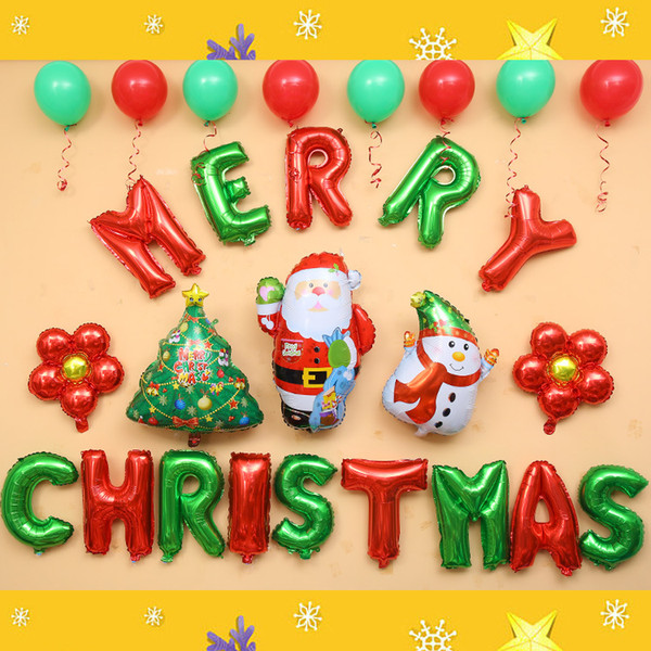 Stock Christmas Decorations Balloons A Set Aluminum Balloon Merry Christmas Letter Printing Balloons Christmas Home Decorations Balloons