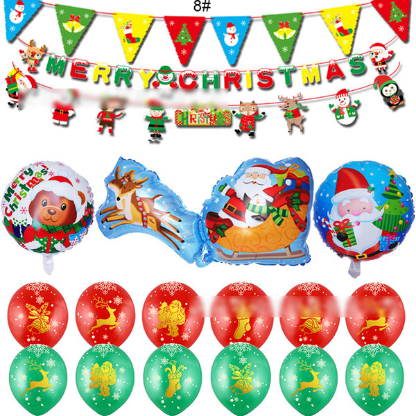 Stock Christmas Flags Santa Claus Balloon Set Floral Bunting Banners Merry Christmas Decoration Home Party Decoration Supplies