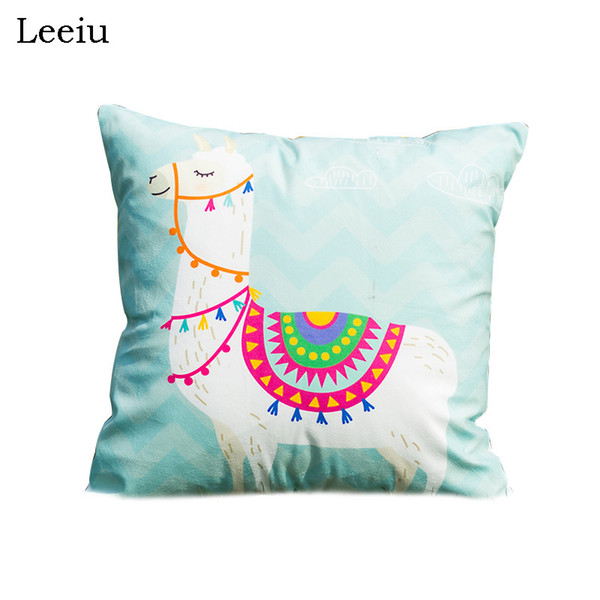 Leeiu 45*45cm Alpaca Llama Pillow Case Baby Shower Birthday Party Decoration Cartoon Cactus Cushion Cover Wedding Party Supplies