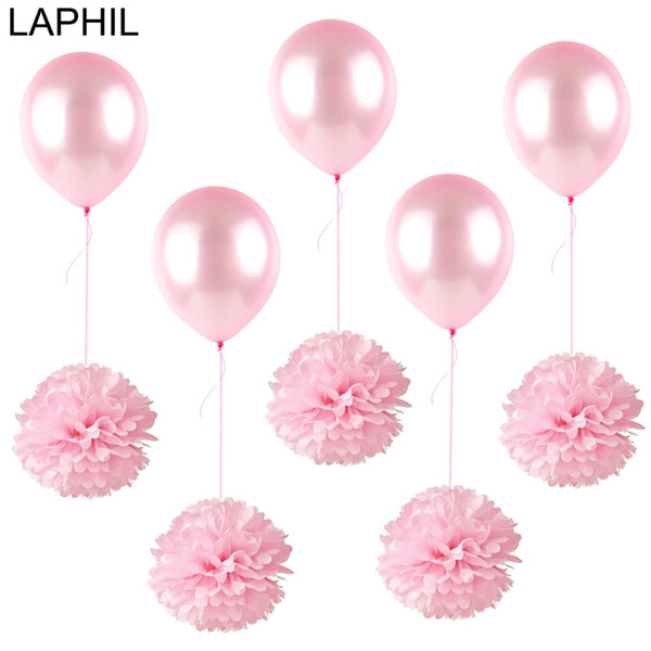 LAPHIL Wedding Decoration Latex Balloon Tissue Paper Pom Poms Wedding Birthday Party Backdrop Boy Girl Baby Shower Supplies