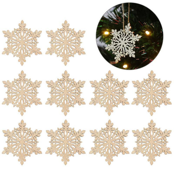 10pcs Sharp Hexagonal Wooden Snowflake Decorative Party Decoration Hanging Ornament Decoration Pendants With String (Wood Color)