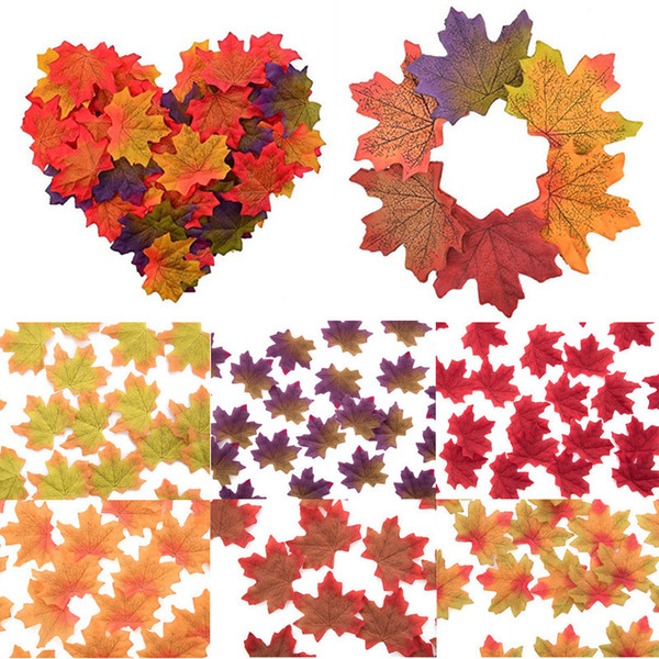 Fashion 8cm*50Pcs/lot Artificial Maple Leaves Simulation Fake Fall Leaves Home Wedding Party Decor