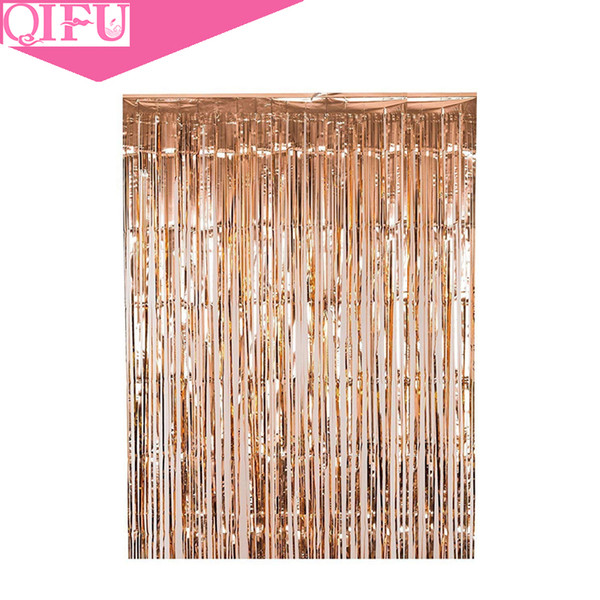 QIFU 1x2M 1x3M Gold Foil Fringe Tinsel Curtain Tassel Garland Wedding Backdrop Birthday Party Decoration Wedding Decoration