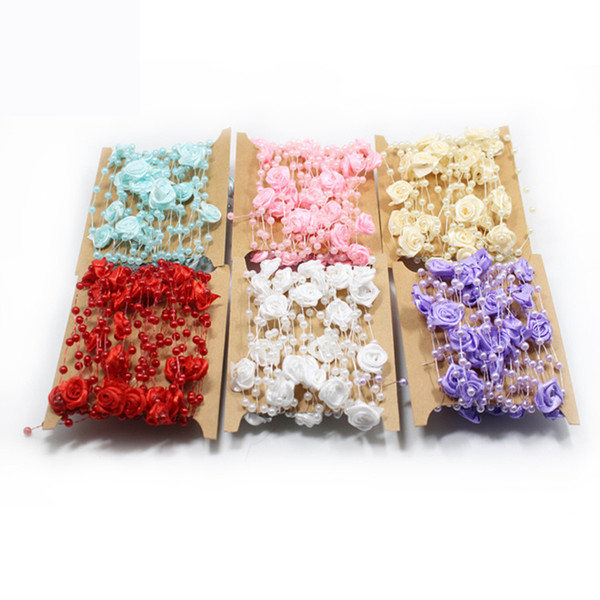 5m 4mm Fishing Line Artificial Rose Flower Pearls Beads Chain Garland Flowers DIY Wedding Party Decoration Products Suppliers