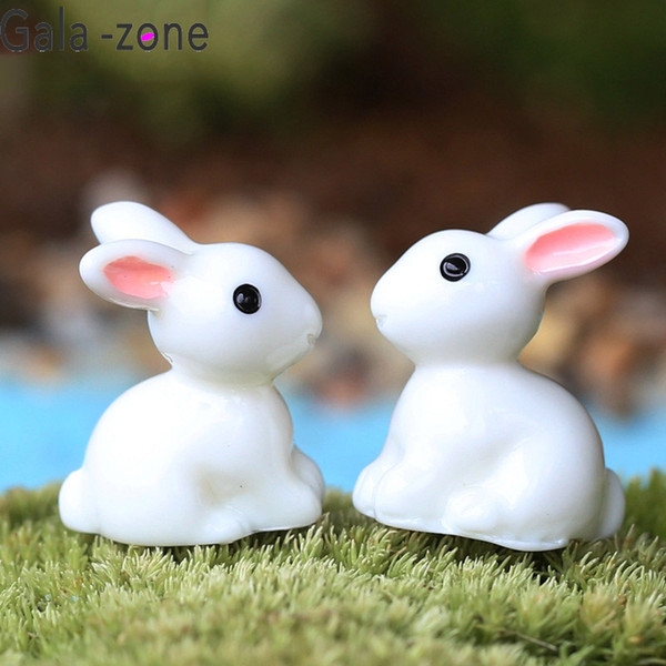 Gala-zone 10Pcs/lot Cute Crafts Figurines Small White Rabbit Resin Bunnies for Easter Party Decor Miniature Garden Decor