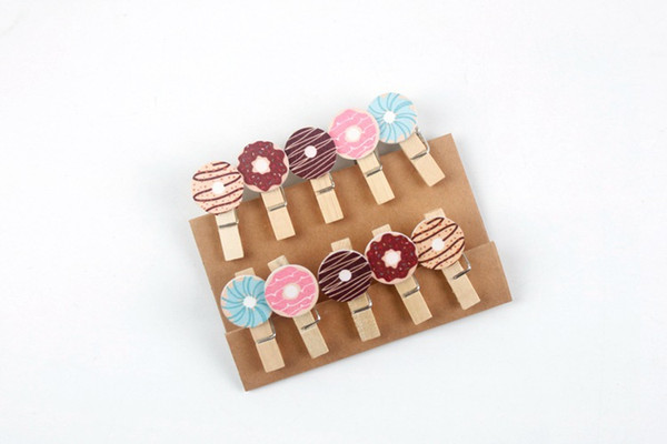 10 pcs/lot Mini Doughnut Wooden Clip with Hemp Rope Photo paper Clothespin Craft Clips Party Decoration Clip