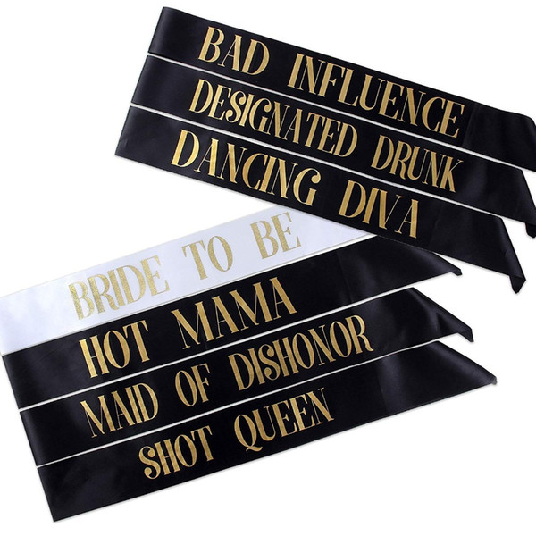 7pcs/lot Bachelorette Sashes Bride to Be Sash Wedding Bridal Bachelorette Party Decorations Supplies Favors Short Queen Hot Mama