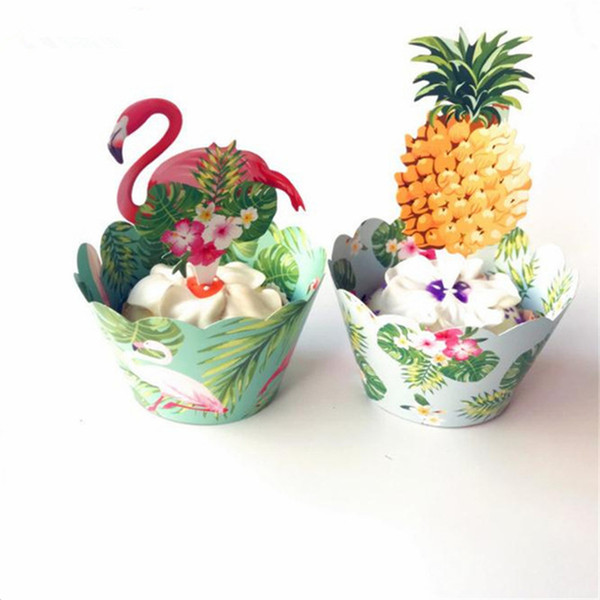 24Pcs Tropical Rainforest Flamingo Pineapple Cupcake Birthday Party Decorations Kids Centerpiece Party Decor Cake Topper