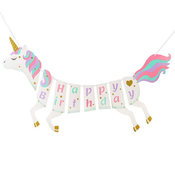 Unicorn Party Decorations Happy Birthday Flag Banner Birthday Party Decorations Kids Baby Shower Festive Event Party Supplies