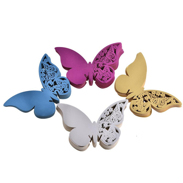 50Pcs Reflective Hollow Butterfly Paper Cutting Name Cards For Cups Wedding Party Meetings Table Decoration Article