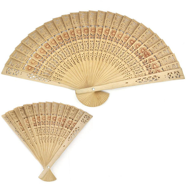 20cm Wedding Bridal Party Decor Fan Vintage Folding Bamboo Original Wooden Carved Hand Fan