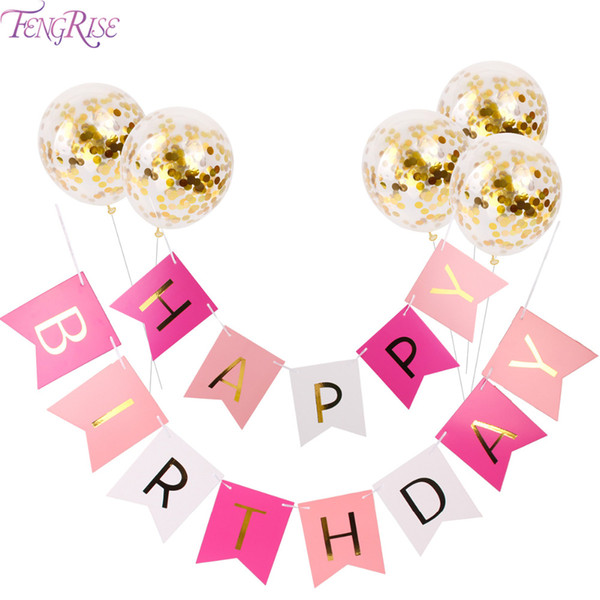 FENGRISE 12inch Gold Confetti Balloons Happy Birthday Party Decorations DIY 1st Birthday Balloons Wedding Event Party Favors