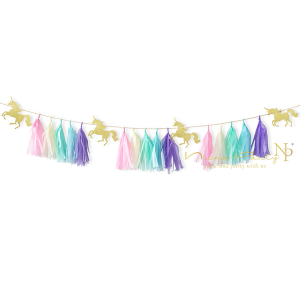 Nicro 19Pcs/Set Unicorn Colorful Tissue Tassel Paper Card Garland for Birthday Party Wedding Children's Party Decoration #Tas09