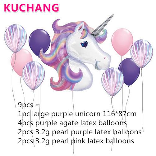 9Pcs Birthday Party Decorations Kids Foil Balloons Unicorn Balloon Party Supplies Wedding Anniversary Decor Rainbow Globos Latex