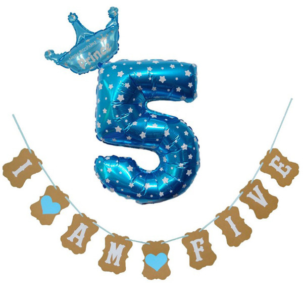 1 Set Creative New I Am Five Kraft Paper Banner 5 Years Birthday Boy Girl 5th Balloons Party Decorations