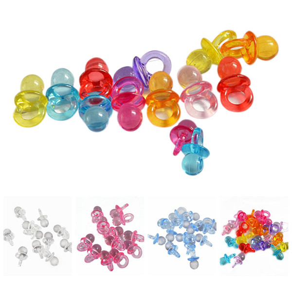 50pcs 2.2cm Mini Pacifiers Clear Acrylic Ornaments Loose Spacer Pacifier Pendant Charms Baby Shower Party Favors Wedding Decor