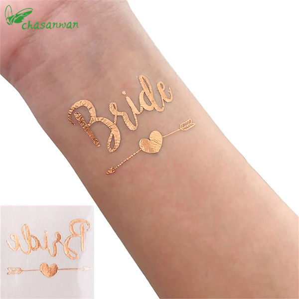 10Pcs Rose Gold Team Bride Temporary Tattoo Stickers Bachelorette Party Bride To Be Bridal Shower Party Wedding Decoration.W