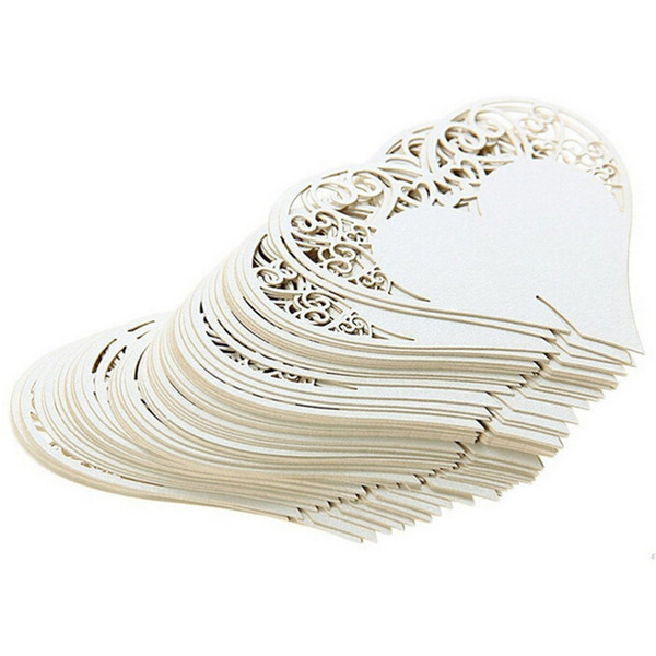 50pcs/lot Wedding Table Decoration Place Cards Laser Cut Heart Floral Wine Glass Place Cards For Wedding Party Decoration