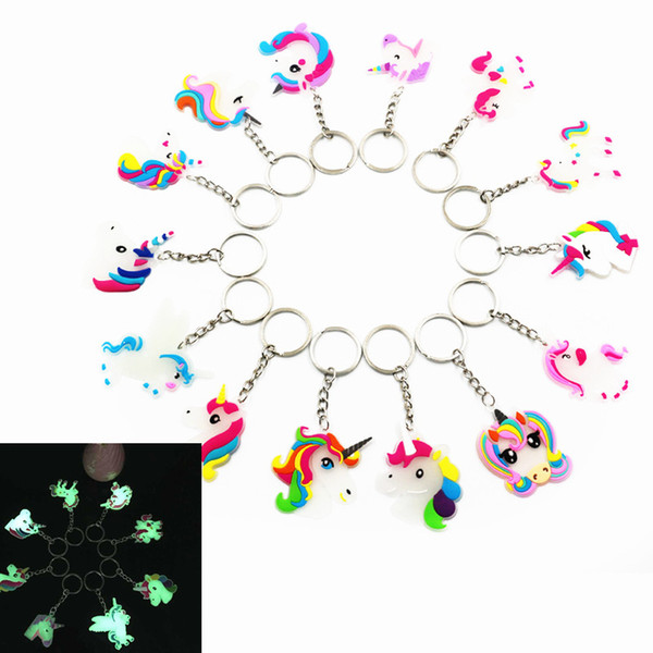 10 Pcs Rainbow Unicorn Party Rubber Luminous Keychain Baby Shower Unicornio Birthday Party Decorations Kids Event Party Supplies