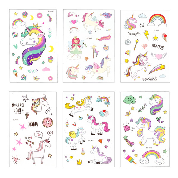 QIFU 1pc Unicorn Sticker Temporary Tattoo Sticker Unicorn Party Decor Baby Unicorn Birthday Party Decor Kids Stickers Cartoon