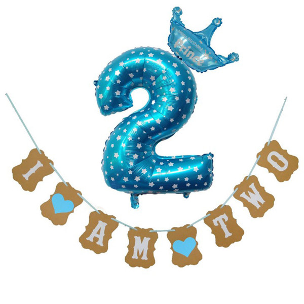 1 Set Creative I Am two Kraft Paper Banner 2 Years Birthday Boy Girl 2th Balloons Party Decorations